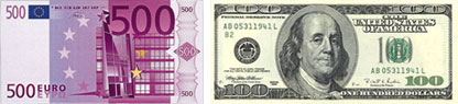 Billete de 100 dólares - 500 Euros